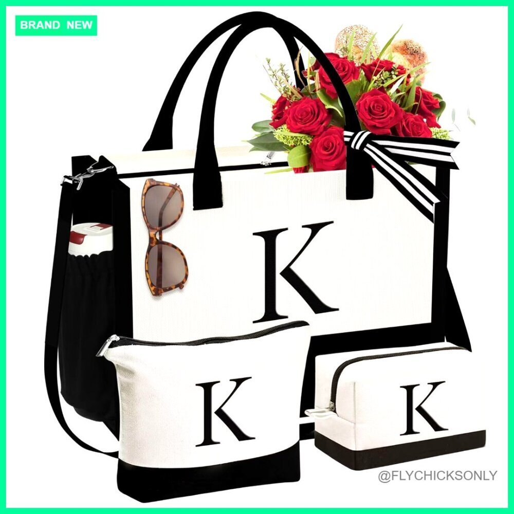 Large Canvas Tote Bag with Zipper Closure and Adjustable Strap